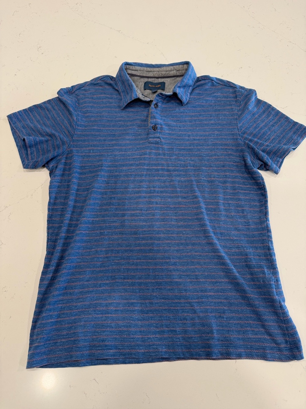 Fairlane Men’s Blue Heathered Stripe Polo Shirt - Medium